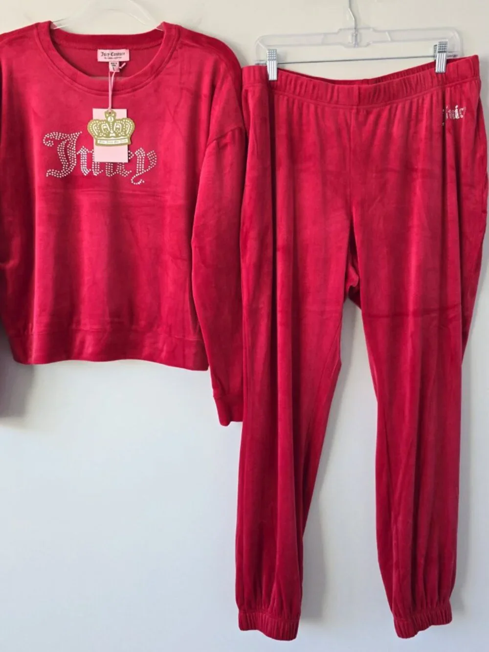 Juicy Coutute Velour Tracksuit Set L Coco Red NWT Y2K Rhinestone